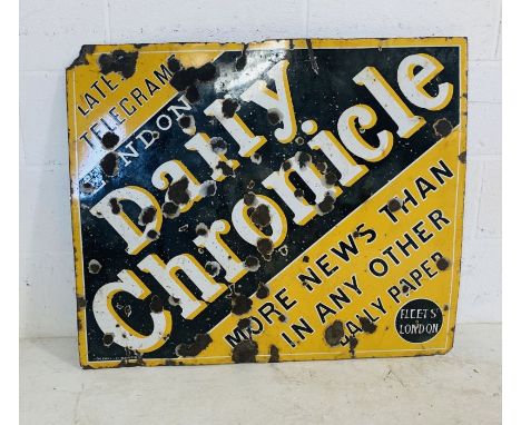 A vintage London Daily Chronicle enamelled advertising sign - Overall size 77cm x 92cm 