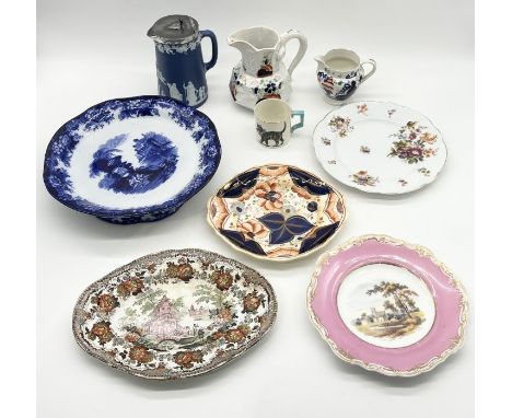 A collection of antique china including Wedgwood, Spode, W.H Goss mug with cat and sheep design 