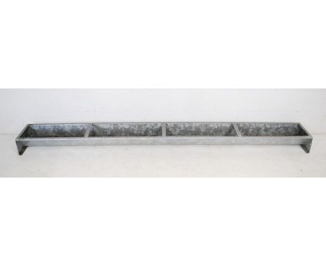 A weathered galvanised animal feeding trough - length 273cm, depth 34cm, height 16cm