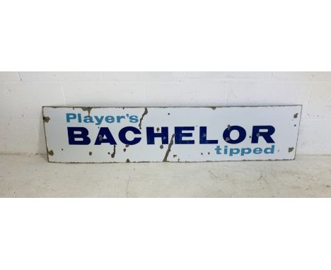 A vintage Player's Bachelor Tipped enamelled advertising sign - Overall size 34cm x 148cm