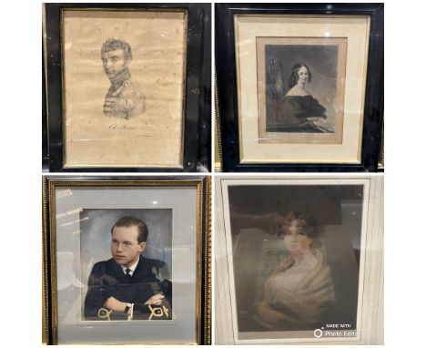 A collection of framed pictures and prints including portrait of RAF commander Ivan Lowe