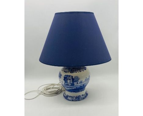 A Spode Blue Italian table lamp with blue shade