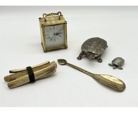 A collection of various items including trench art spoon with impressed dedication "To Jess from Edd Xmas 1944 - I Make Thing