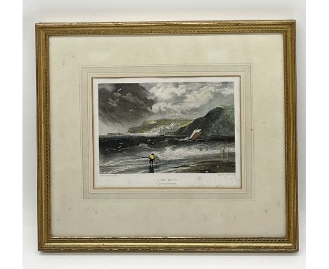 A coloured print of Lyme Regis by J.M.W. Turner R.A and engraved by W.B. Cooke - overall size 42cm x 37cm