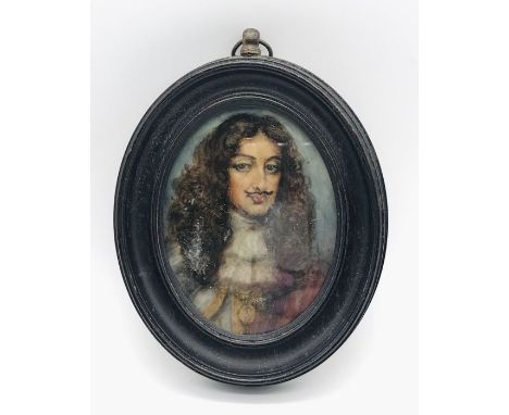An antique portrait miniature of Charles II