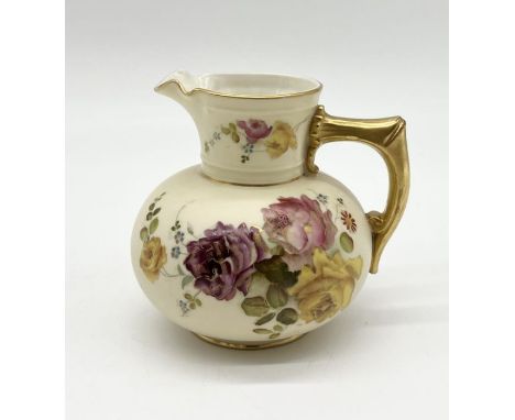 A Royal Worcester blush ivory jug with floral decoration, pattern number 1376 - height 12cm