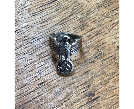 Silver Wehrmacht Eagle Ring, Makers Mark ‘F & H1938’ also stamped ‘925’ (small 16mm size K and quarter UK ring size)