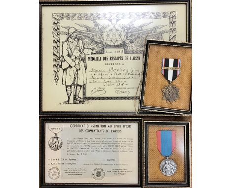 Two framed medals of service with the French Army to Cpl Sydney Bowling of the A.S.C Horse Transport Company for helping the 