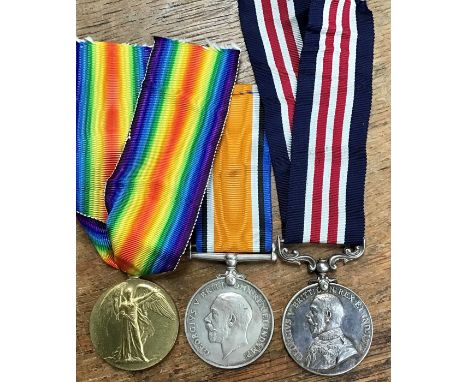 WW1 British medal group of Military Medal, Victory medal and 1914-1918 War medal to54866 Pte W. Smith of the 10/Notts: & Derb