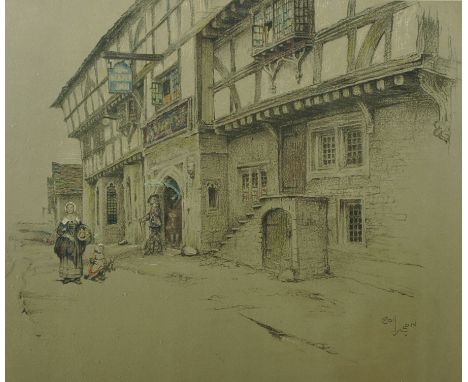 Cecil Aldin (1870-1935) British. 'The George Inn, Norton St Philip, Somerset', Lithograph with Stamp, Signed in Pencil, overa