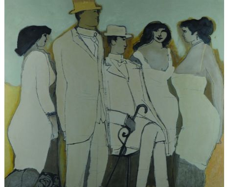 David Schneuer (1905-1988) German. Standing Figures, Lithograph, Indistinctly Signed and numbered 9/300 in Pencil, 40" x 46".