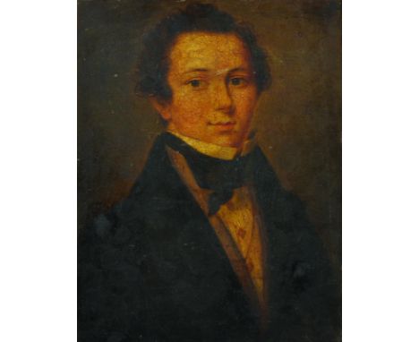 19th Century French School. Portrait of a Man, Oil on Metal, 9" x 7", and the companion piece, Portrait of a Lady, a pair (2)