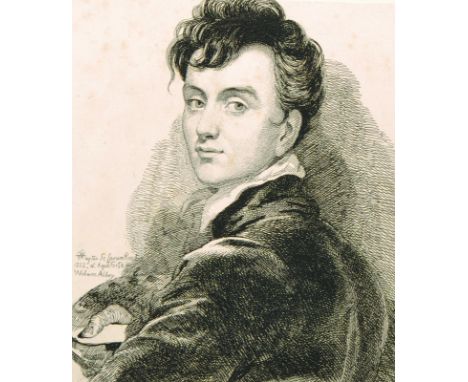 George Hayter (1792-1871) British. Portrait of an Artist, Etching, 5.5" x 4.75", together with a collection of Etching and En