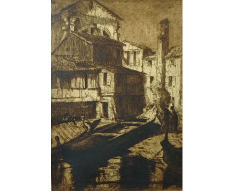 Edith A... Hope (19th - 20th Century) British. A Continental Canal Scene, Etching, Signed in Pencil, 20" x 13.75".