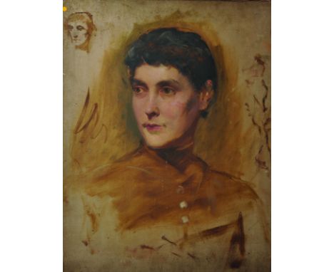 Thomas Blinks (1860-1912) British. A Sketch Portrait of a Lady, believed to be his wife, Oil on Canvas, Unframed, 20" x 16". 