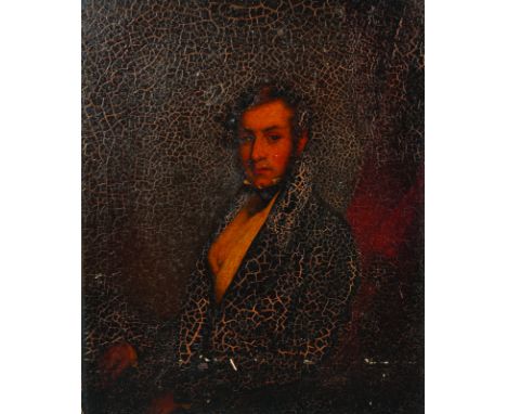 Attributed to Lam Qua (act.1825-1860) Chinese. Portrait of a Man, Seated in an Interior, Oil on Canvas laid down, Unframed, 1