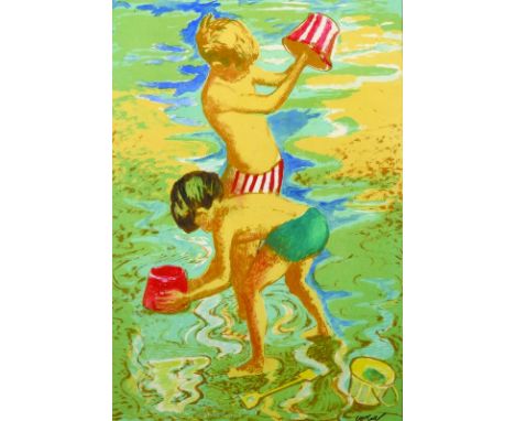 Charles James McCall (1907-1989) British. Boys Playing in the Water, Lithograph, Artists Proof, Signed, and Inscribed on the 