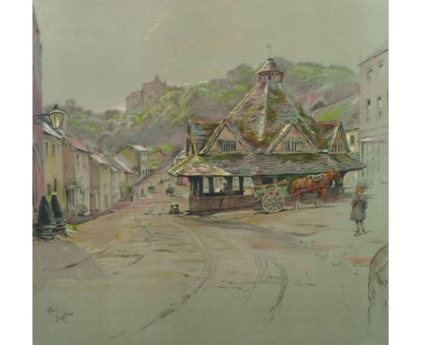 Cecil Aldin (1870-1935) British. 'The Yarn Market, Dunster, Somerset', Lithograph with Stamp, Signed in Pencil, overall 18" x