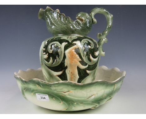 An earthenware wash basin and jug