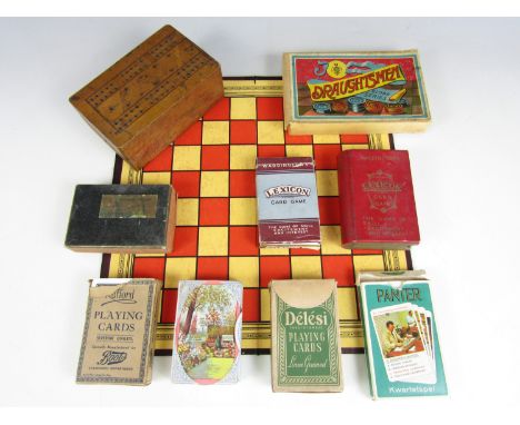 Vintage games, including a Globe Series boxed Draughtsmen set, Lexicon card games and vintage playing cards etc. 