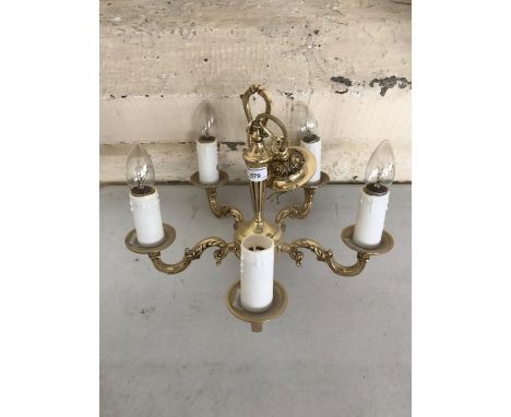 A small reproduction brass five branch pendant ceiling light