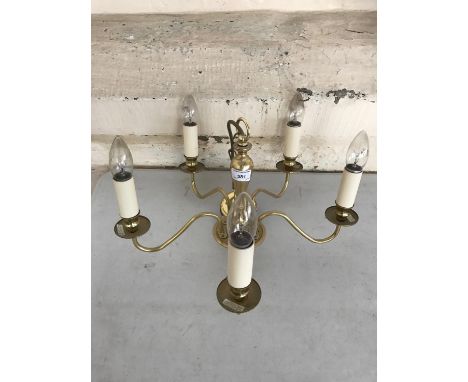 A small reproduction brass five branch pendant ceiling light