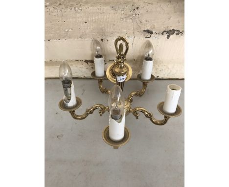 A small reproduction brass five branch pendant ceiling light