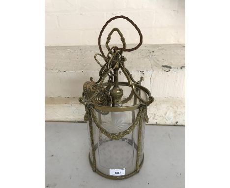 A quality reproduction brass and cut glass pendant ceiling light / lantern, 35 cm excluding the boss