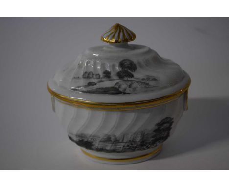 A late 18th Century Chamberlain Worcester sucrier printed in black with views Worcester castle.