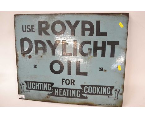 A vintage double sided enamel sign advertising Royal Daylight Oil, 46 x 56cm