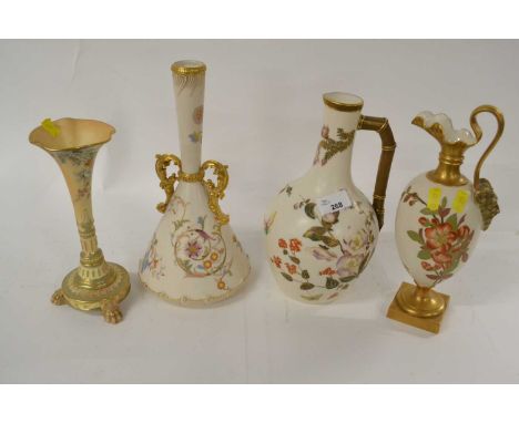 Group of Royal Worcester wares including a blush ground vase, shape 1746, painted with flowers, a ewer with blush ground and 
