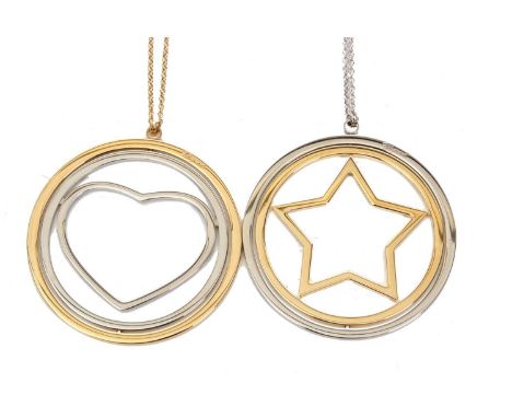Chopard: a pair of Christmas ornaments, with a two rotating two ring frame and set with a heart to one and a star to the othe