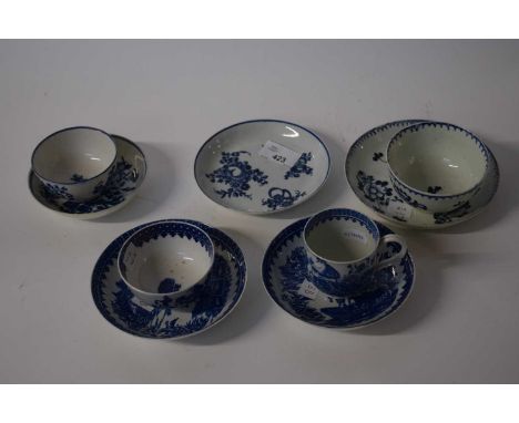 Collection of English porcelain tea bowls and saucers, including a Worcester tea bowl and saucer, further Liverpool example, 