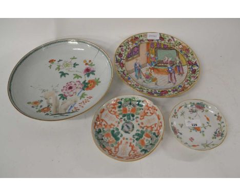 Quantity of 18th/19th century Chinese ceramics including a famille rose dish, 28cm diam (damages)