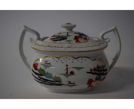 A Chamberlain's Worcester porcelain sucrier and cover decorated with a version of the stag hunt pattern (cover a/f)