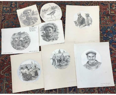 David Poole (British, 20th century), Seven original pencil / graphite works design montages on paper for the eventual series 