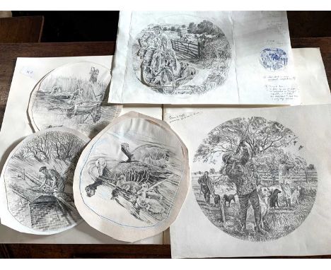 David Poole (British, 20th century), Seven original pencil / graphite works / design montage on paper for the eventual limite