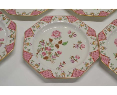 SIX Royal Worcester Octagonal Plates late 19th Century all decorated in 18th century compagnie des indes style 622cm diameter