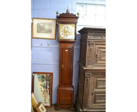 Richard Houton Oversly Green (Warwickshire) - An 18th Century long case clock with brass and silvered dial with Roman and Ara