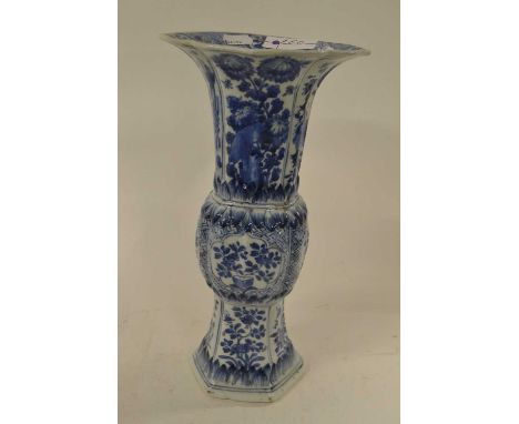 18th Century Chinese porcelain vase, with blue and white design, probably Kangxi (restoration to neck)