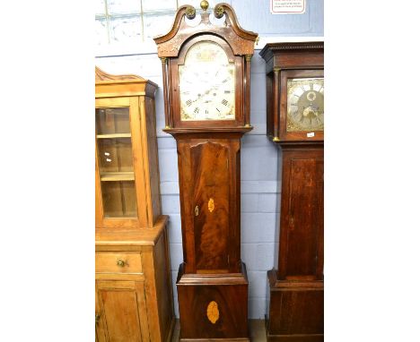 Doughty, Wisbech - A Georgian long case clock with moulded broken arch pediment with applied metal detail over a mahogany cas