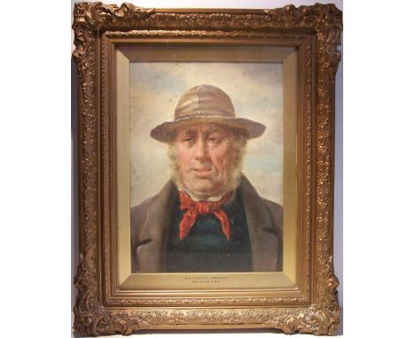DAVID WOOD HADDON (1859-1914); Portrait of a Man wearing a Neckerchief, titled on the mount "Old Cornish Fisherman", Oil on C