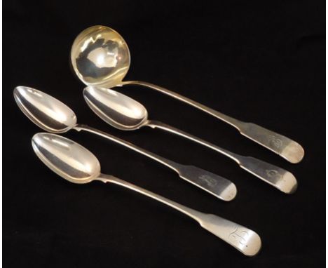 A George III silver fiddle pattern Soup Ladle, Newcastle, 1815, maker John Robertson and John Walton and three various early 