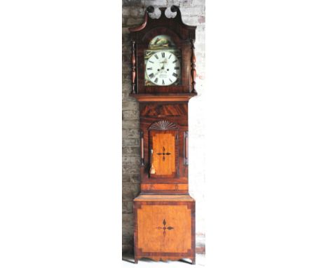 A mid 19th century Longcase Clock, the arched dial inscribed "Kirby, Malton" with seconds ring, date aperture and painted wit