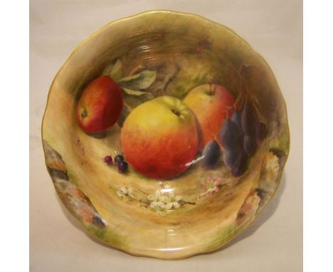 A Royal Worcester circular Bowl painted with fruit by William Ricketts, date code for 1926, 7" (18cms) diameter (cracked).