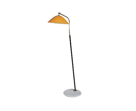 LAMP A brass and enamel floor lamp, on a marble base, Italy c.1960. 159cm(h)