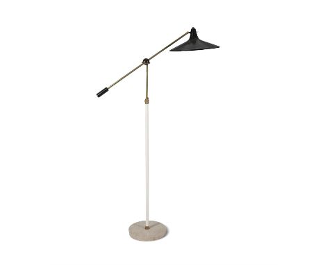 STILNOVO A brass and enamel floor lamp attributed to Stilnovo, Italy c.1950. 175cm(h)Condition Report:  Overall condition is 