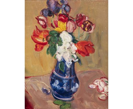 SIR MATTHEW SMITH (1879-1959)Tulips in a Blue VaseOil on canvas, 61 x 45.5cmProvenance: With Browse & Darby, London; Private 