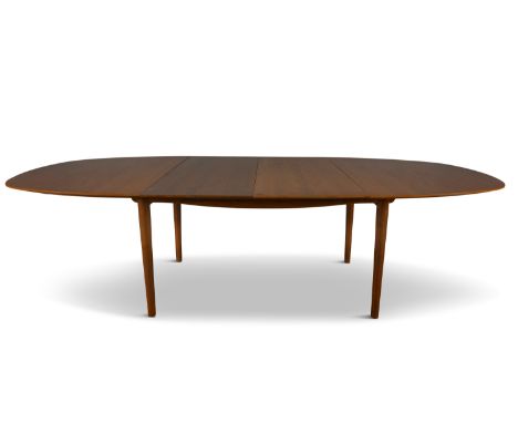 FINN JUHLA Judas Model dining table, by Finn Juhl, with circular silver inlays, with two additional leaves. Denmark, c.1950. 