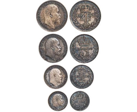 Edward VII, Maundy set, 1907, bare head r., rev. crowned mark of value within wreath (S.3985; ESC.2523), in original undated 